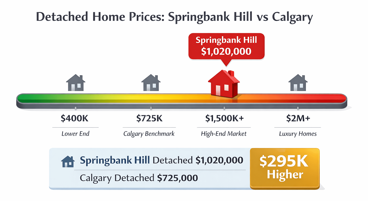 Springbank Hill detached home price comparison to Calgary