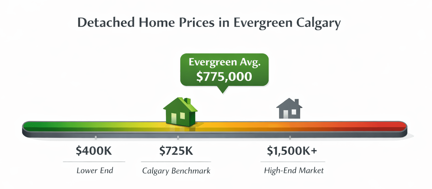 Evergreen average detached home price relative to Calgary 