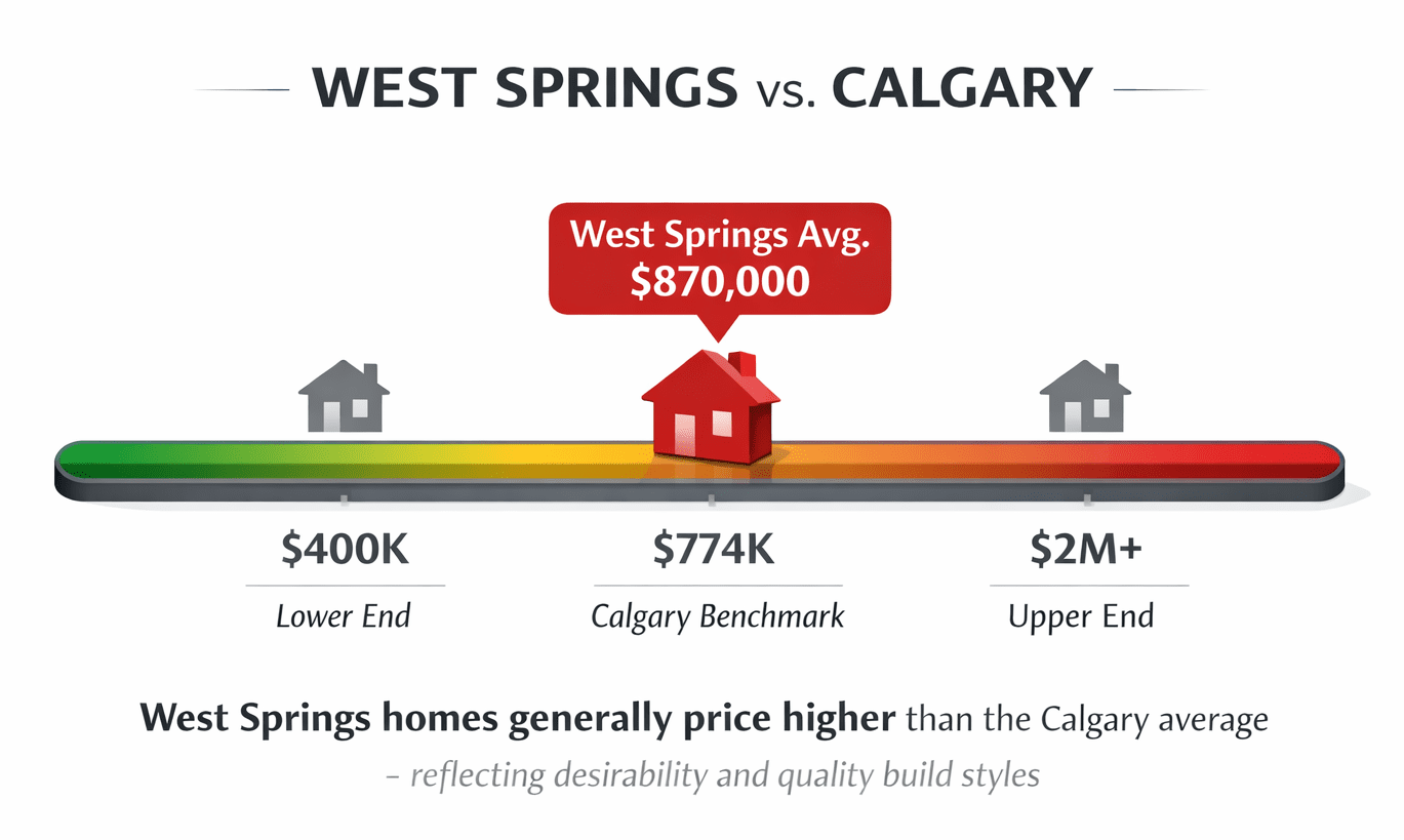 West Springs Calgary detached home price comparison to Calgary average