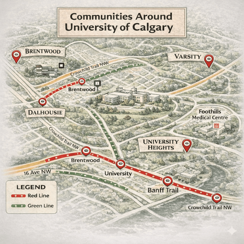 Map of communities near University of Calgary