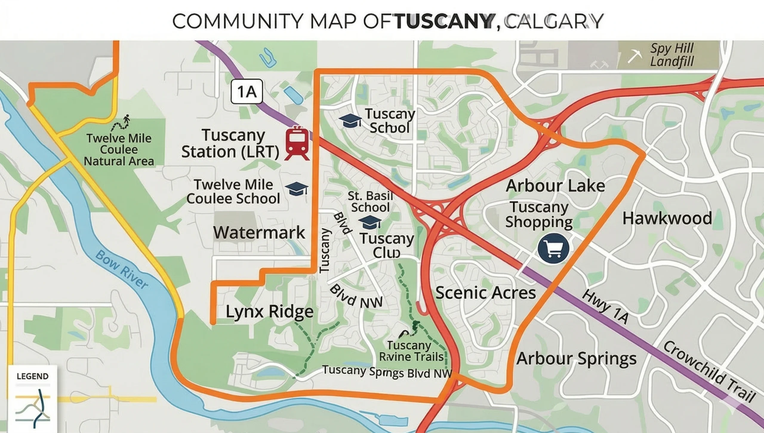 Community map of Tuscany Calgary showing key ameneties