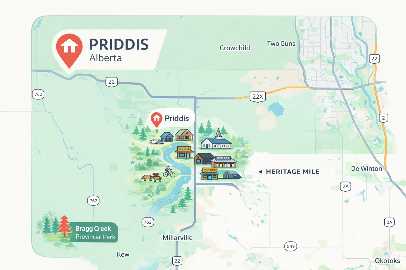 Priddis, Alberta community map