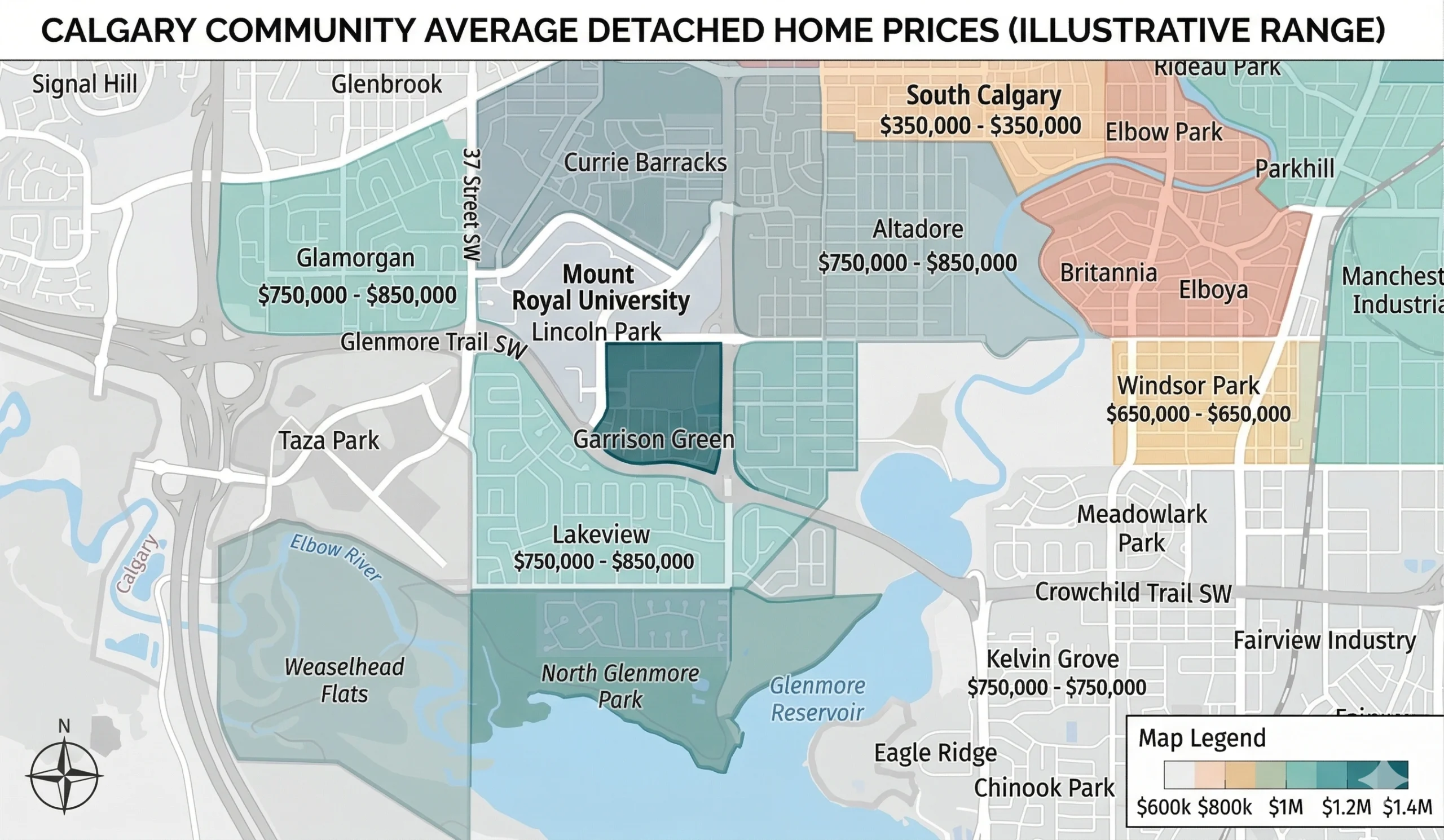 Garrison  Green detached home price comparison to surrounding communities