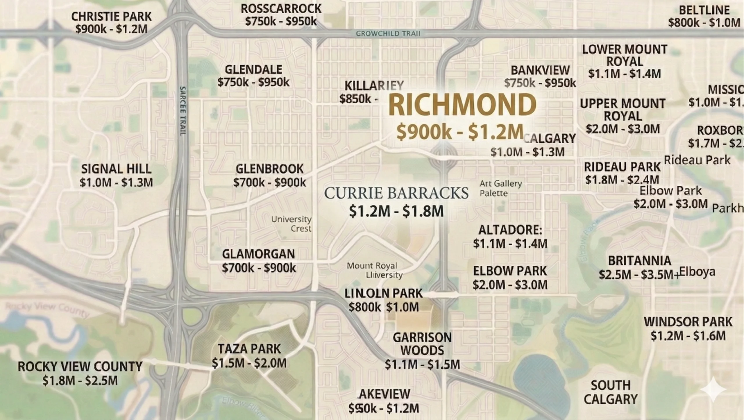 Richmond Calgary detached home price comparison to surrounding communities