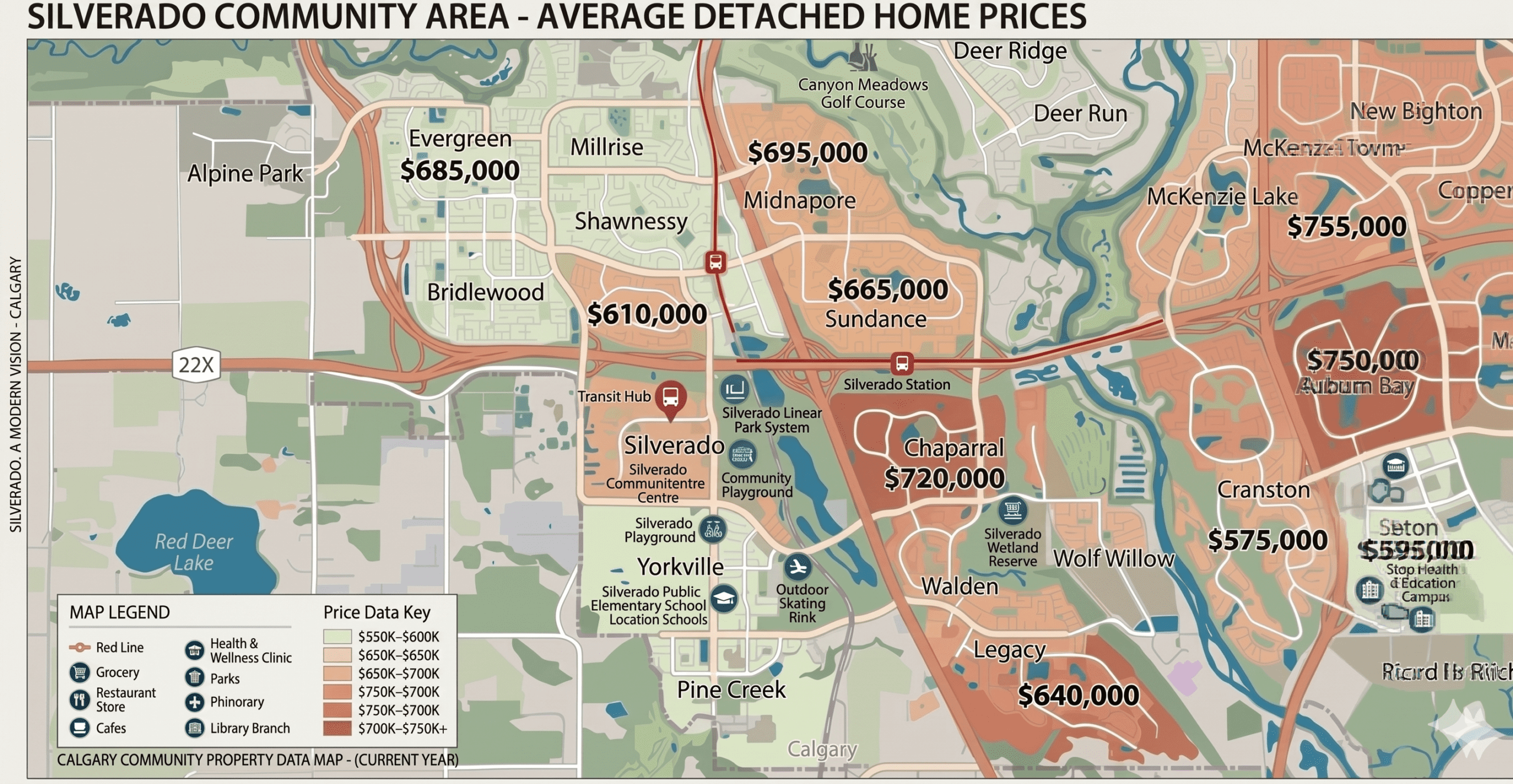 Silverado Calgary average detached home price compared to surrounding communities
