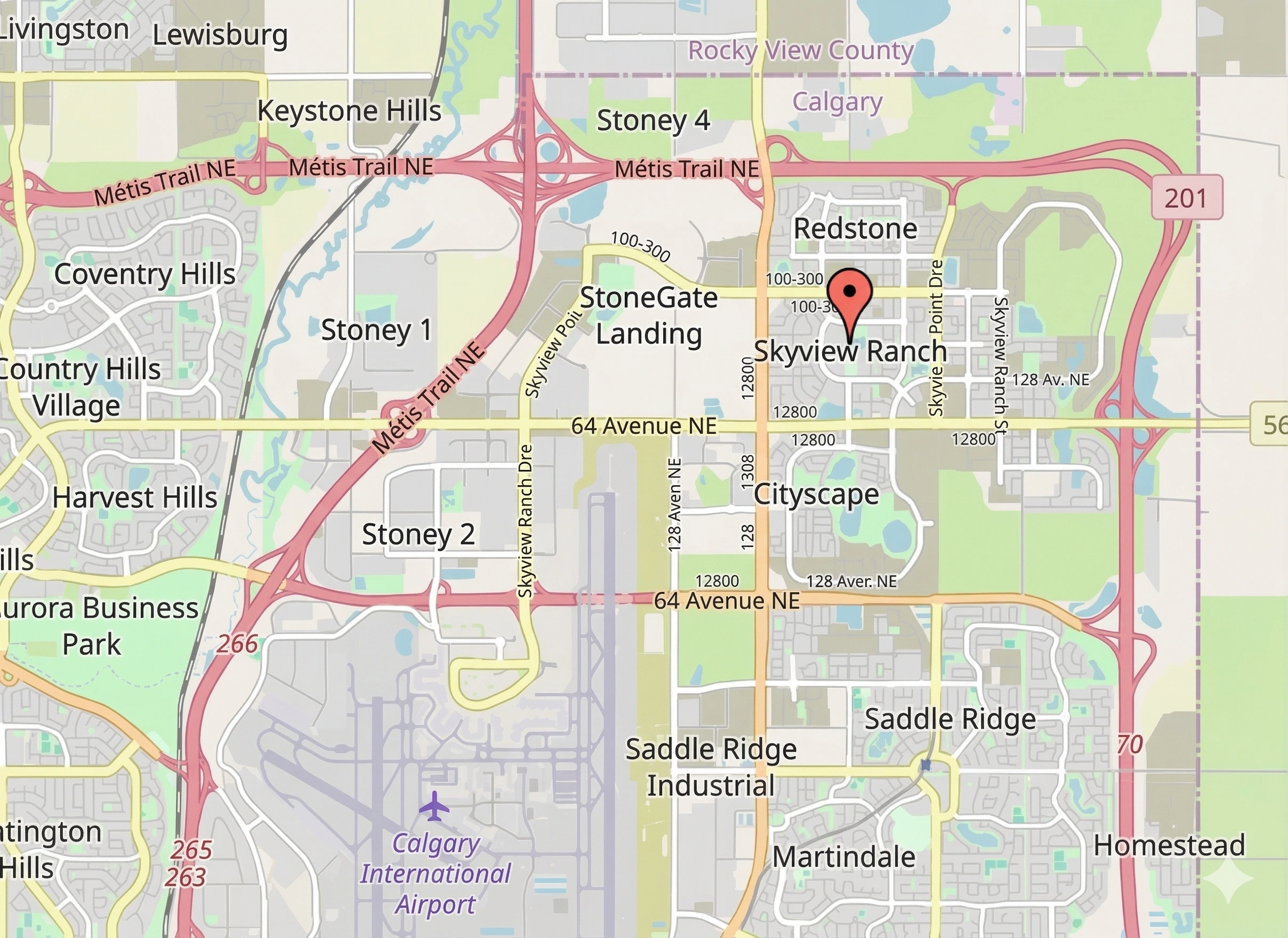 community map of Skyview Ranch Calgary showing surrounding communities