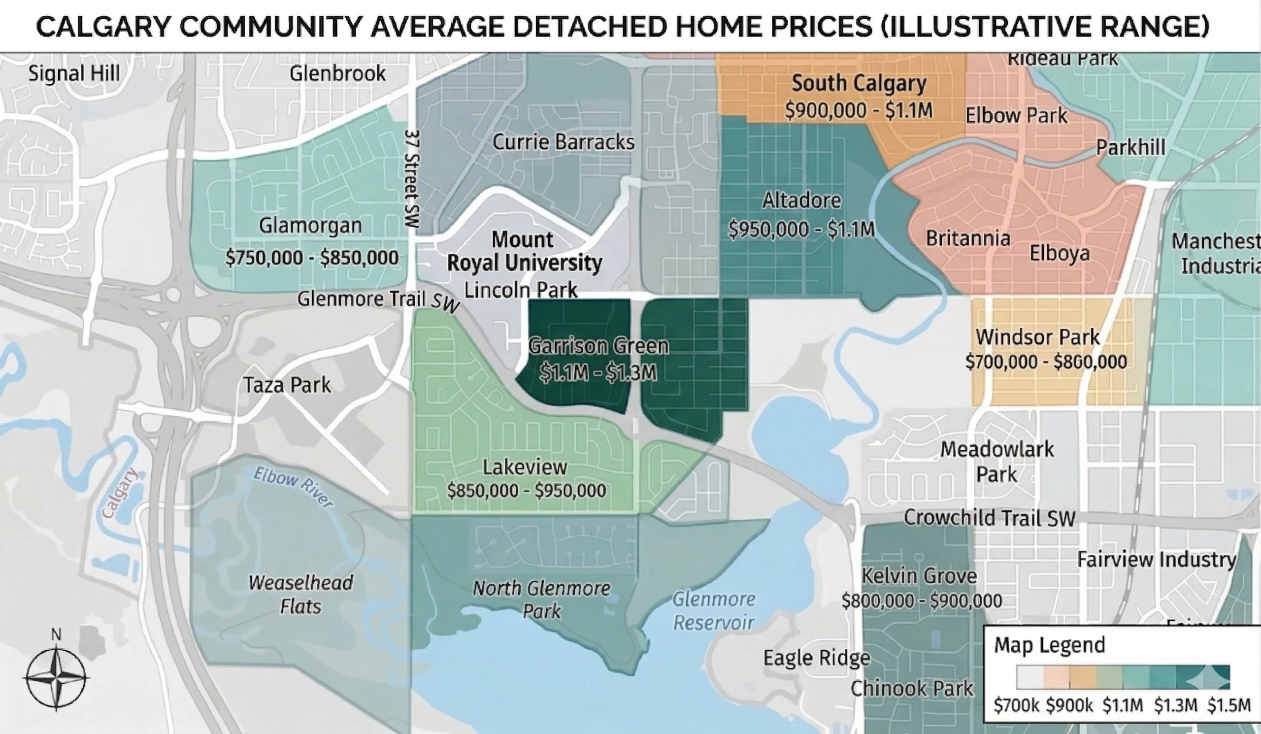Detached home price comparison for South Calgary community and surrounding
